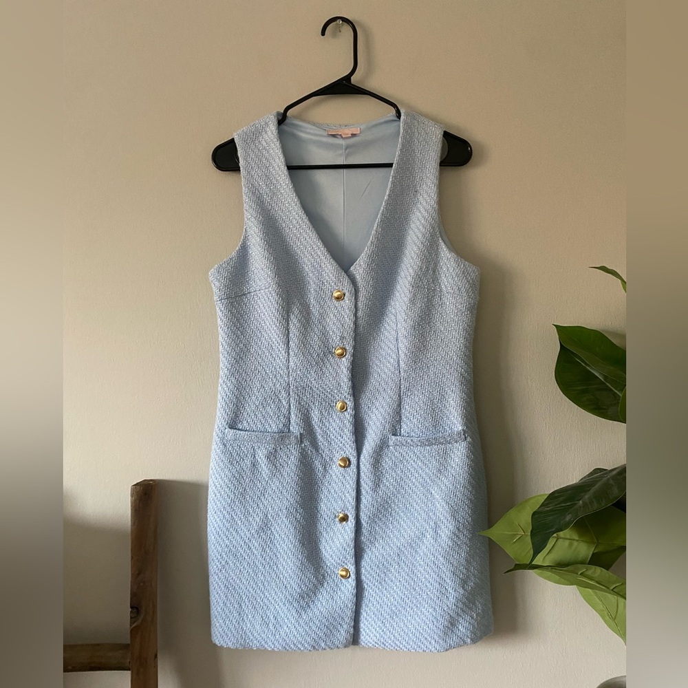 Bebop Baby Blue Tweed Coquette Preppy Academia Button Down Mini Dress size L - Picture 1 of 7